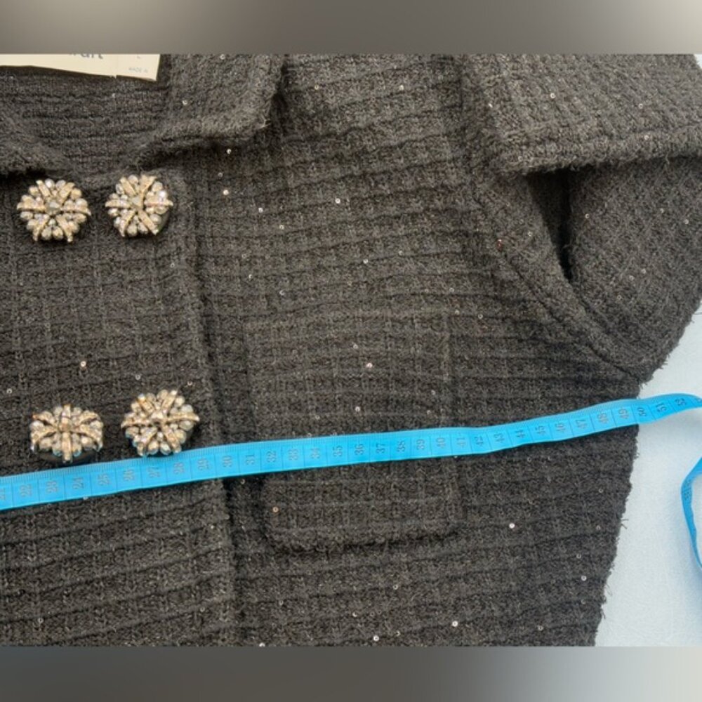 🆕 SELF PORTRAIT 🧿 NWOT Black Textured Peplum Knit Jacket - Sz Large - Picture 15 of 16